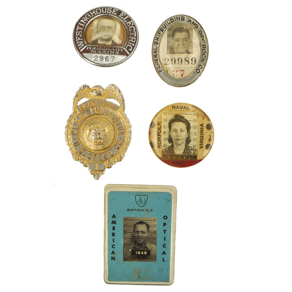 Original U.S. WWII Homefront War Effort Factory Worker ID Badge Collection Original Items