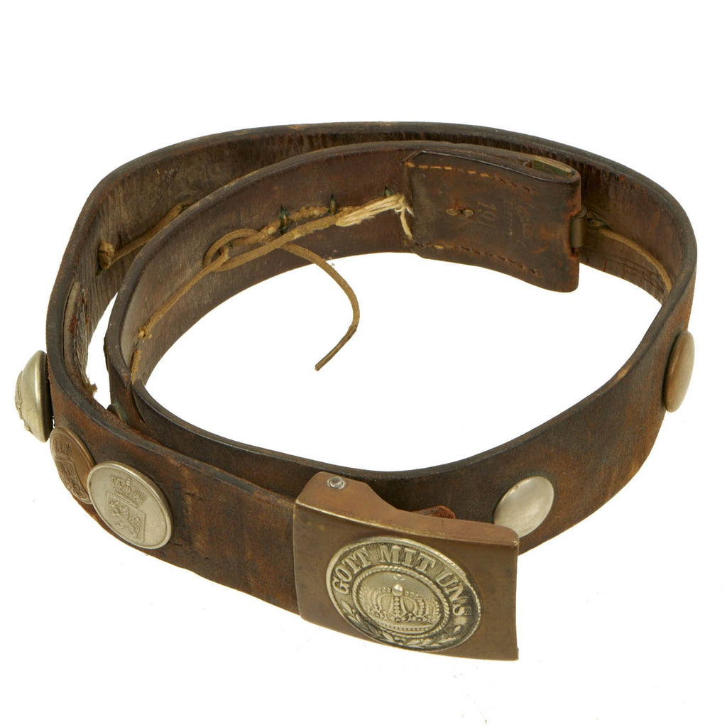 Original Imperial German WWI 1915 dated Hate Belt with Gott Mit Uns Prussian Buckle & 17 Attached Buttons Original Items