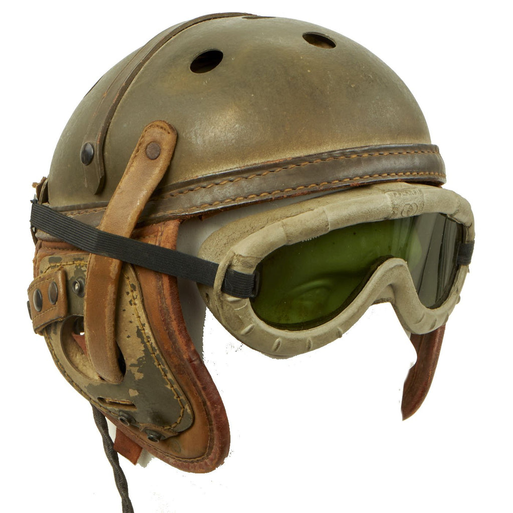 Original U.S. WWII M38 Tanker Helmet by Sears Saddlery Co. with Polaroid Goggles and ANB-H-1 Receivers - Size 7 1/4 Original Items
