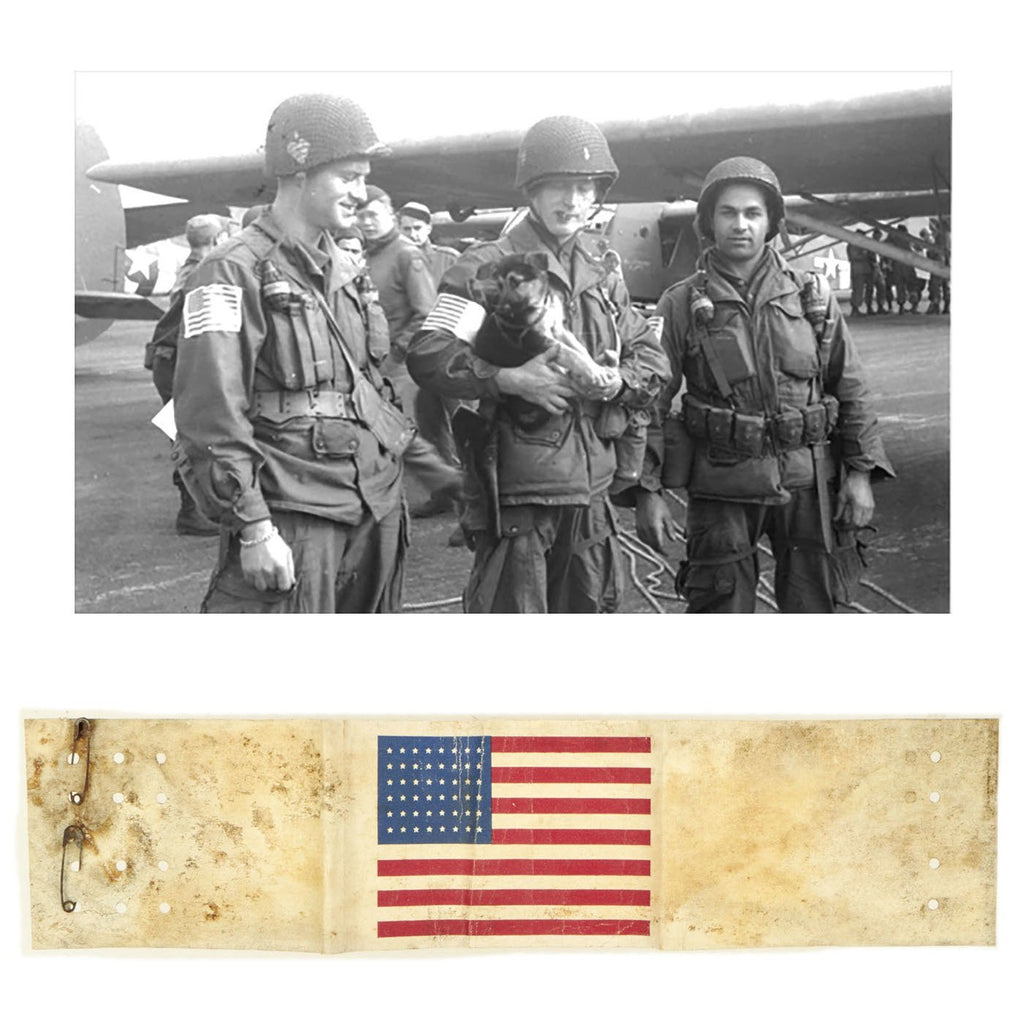 Original U.S. WWII Service Worn Paratrooper D-Day Invasion American Flag Oilcloth Armband Original Items