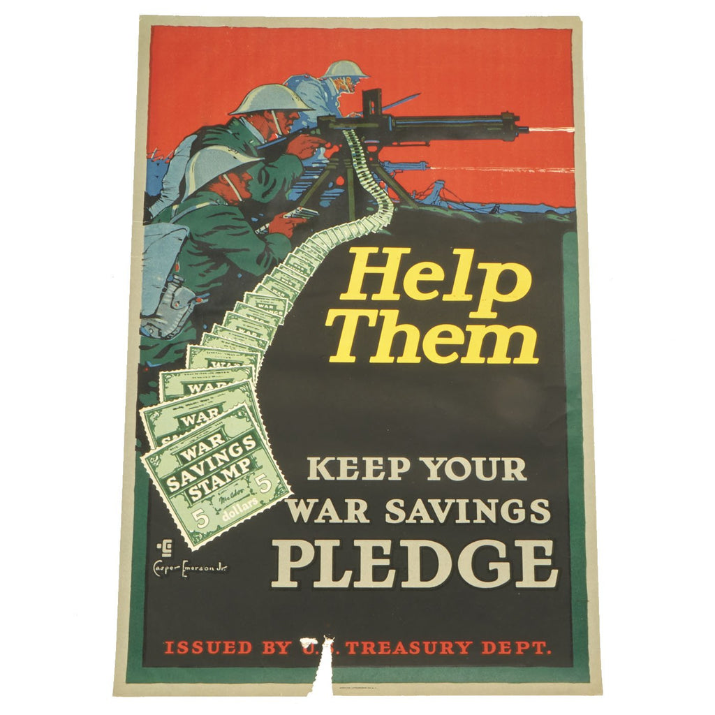 Original U.S. WWI Treasury Department Help Them Keep Your War Savings Pledge Propaganda Poster By Casper Emerson Jr Original Items