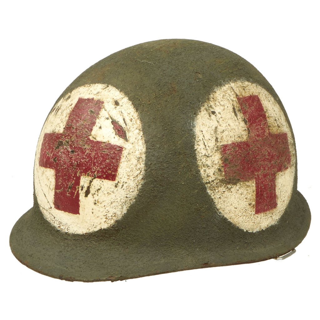 Original U.S. Korean War Medic M1 Schlueter Swivel Bale Rear Seam Helmet Shell Original Items