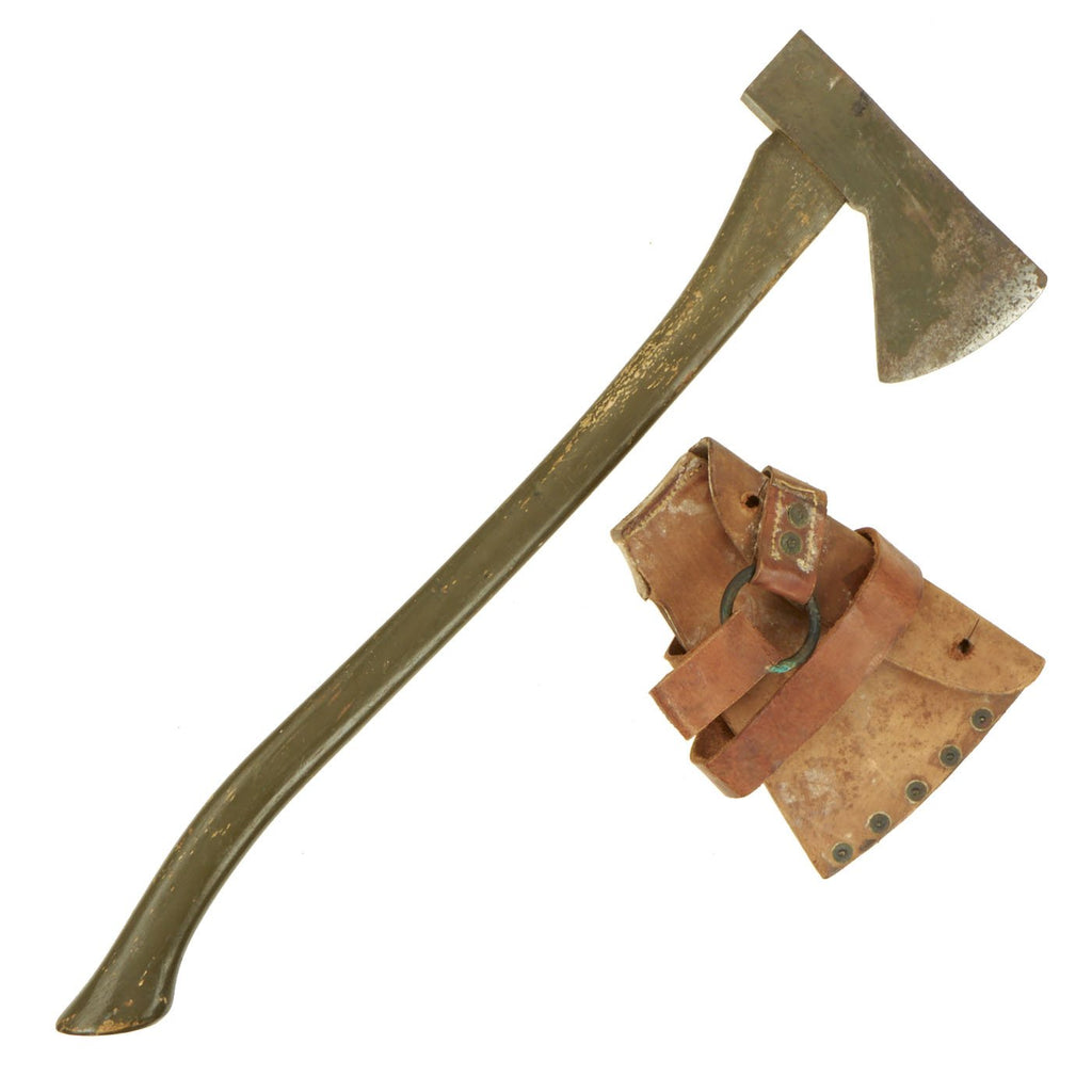 Original U.S. WWII Collins "Legitimus" Jeep Axe with WWI Leather Carrier by Graton & Knight Original Items