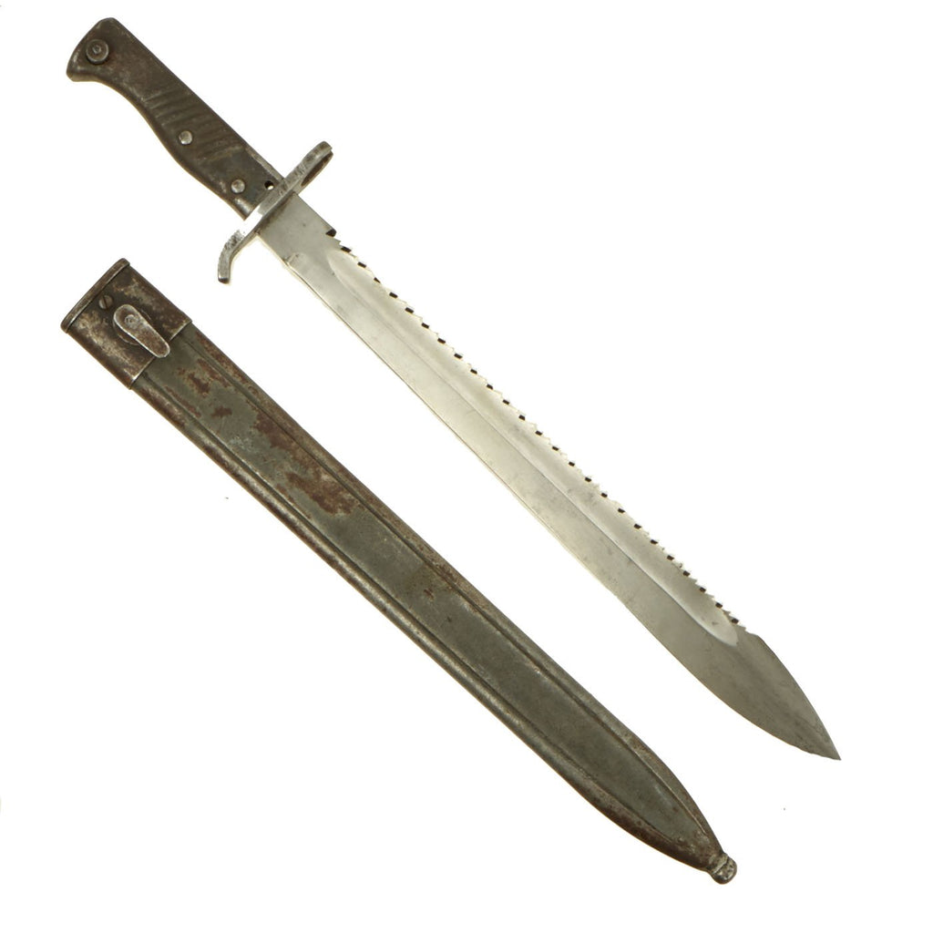 Original German WWI Steel Hilt Ersatz M1898/05 Butcher Sawback Bayonet with Scabbard - Carter Type EB42A Original Items