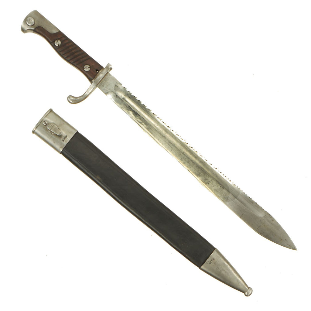 Original German WWI M1898/05 A/a Butcher Sawback Bayonet by Erfurt with Scabbard - Dated 1908 - Unit Marked Bavarian 2nd Pioneer Regiment Original Items