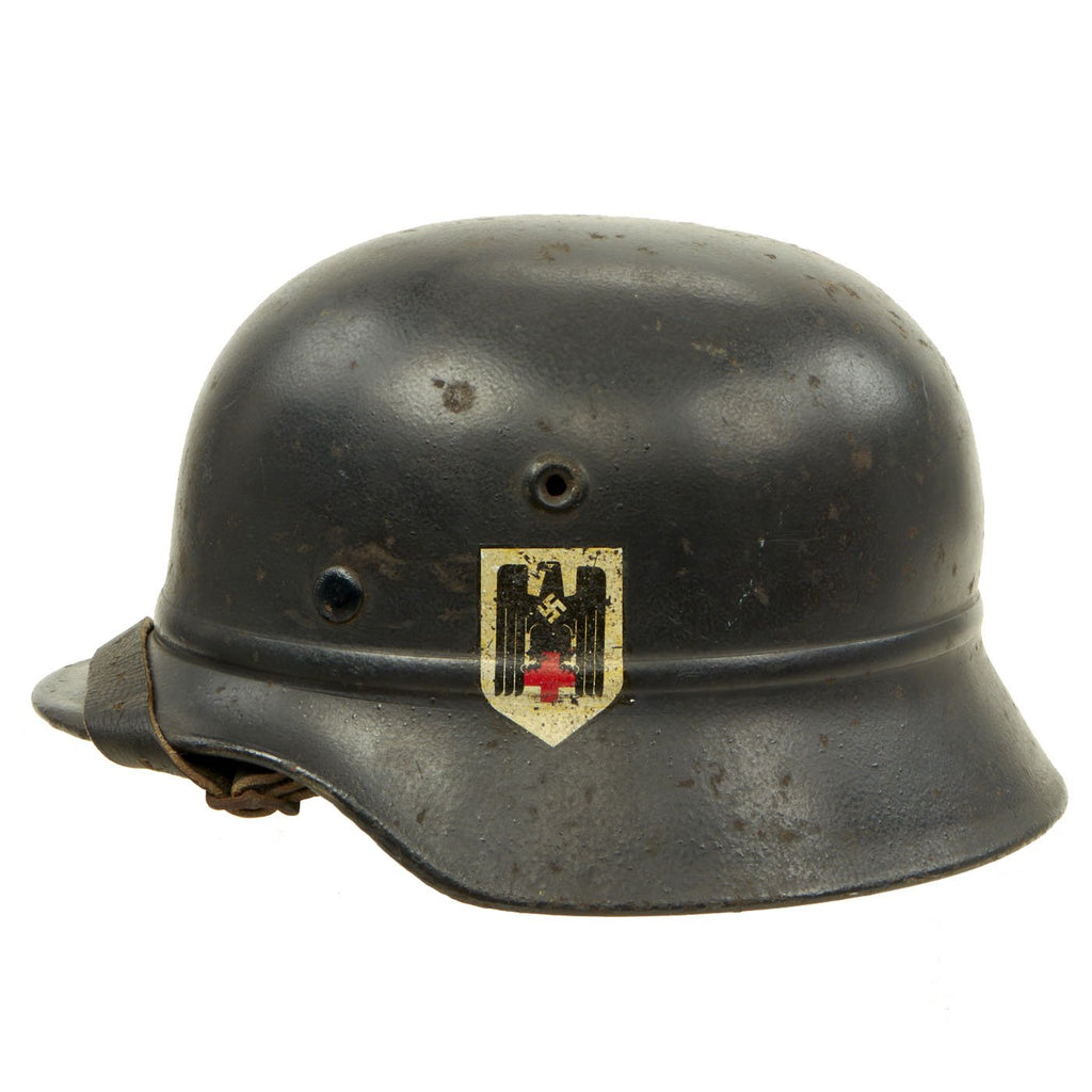 Original German WWII Beaded M40 Double Decal DRK Red Cross Steel Helmet - marked Q64 Original Items