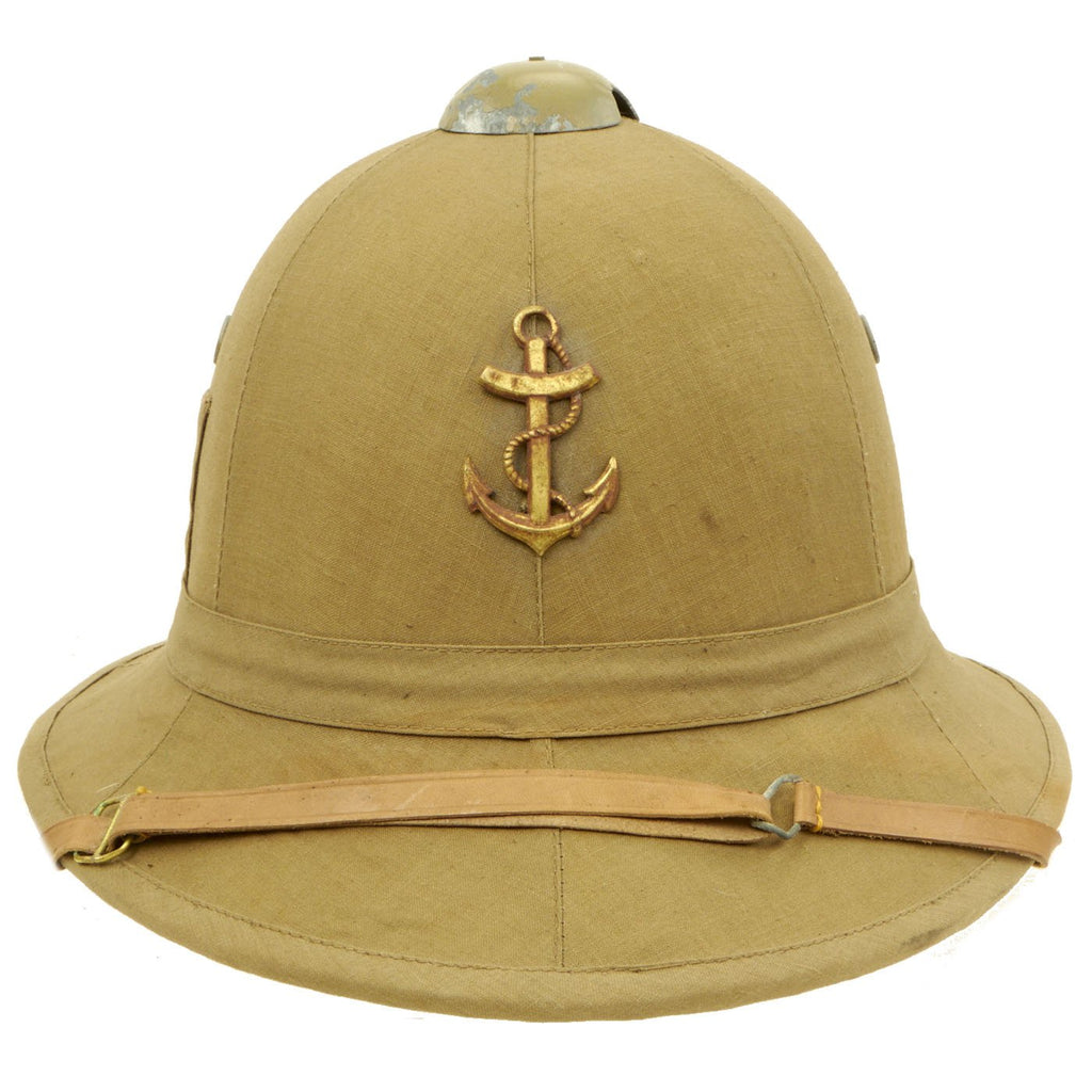 Original Italian WWII North African Campaign M1928 Tropical Sun Pith Helmet with Navy Insignia Original Items