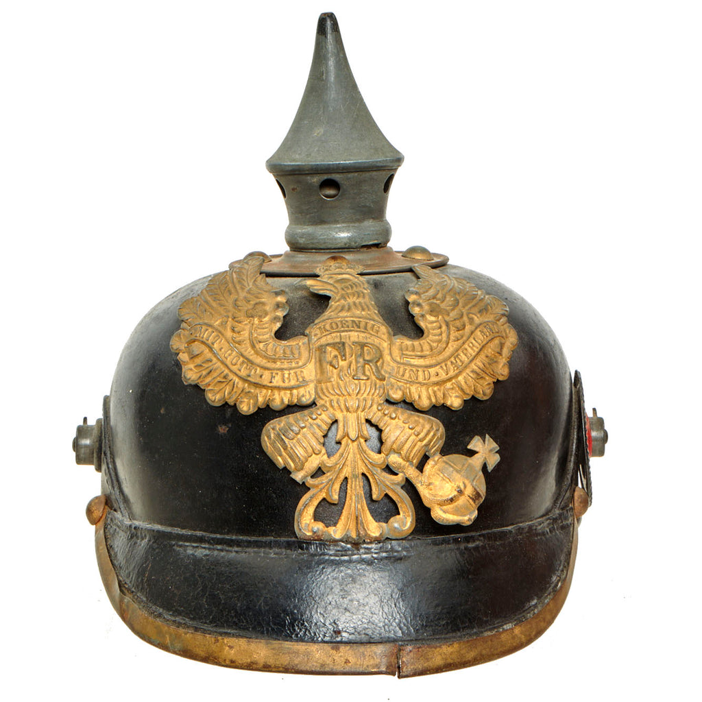 Original Imperial German WWI Prussian M1895 Infantry Officer Pickelhaube Spiked Helmet - Replaced Liner Original Items