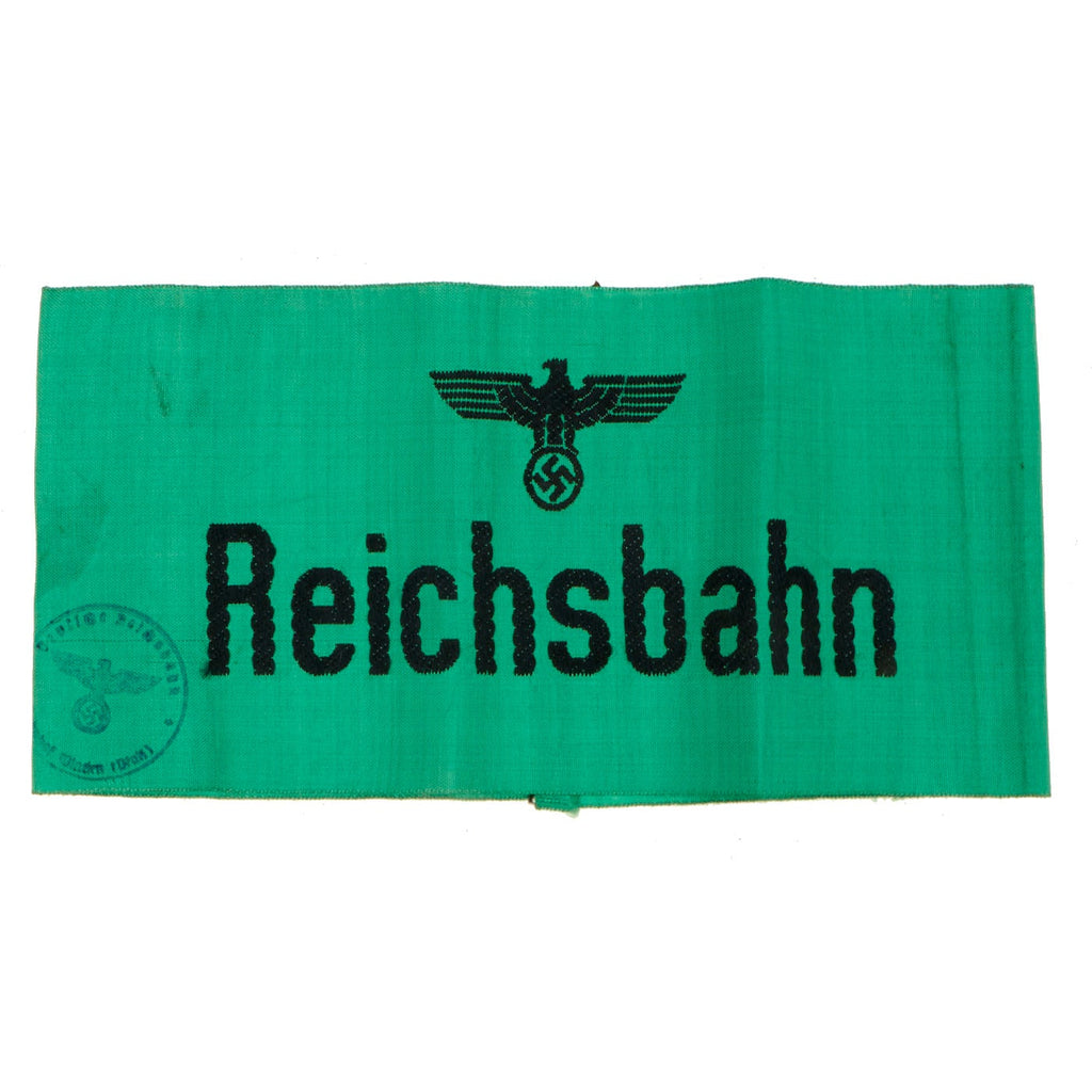 Original German WWII BeVo Embroidered Reichsbahn National Railway Armband with Issue Stamp Original Items