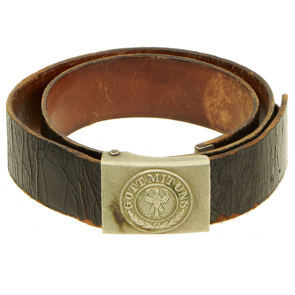 Original German Pre-WWII Reichswehr Army Nickel Silver Belt Buckle on Habra Solingen Belt Original Items