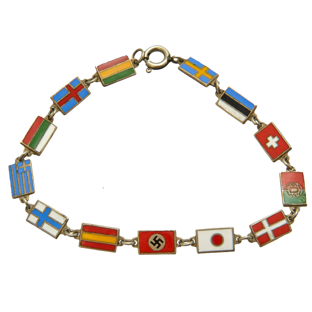 Original German WWII Commemorative Linked Enamel Flags "Friendship" Bracelet Original Items