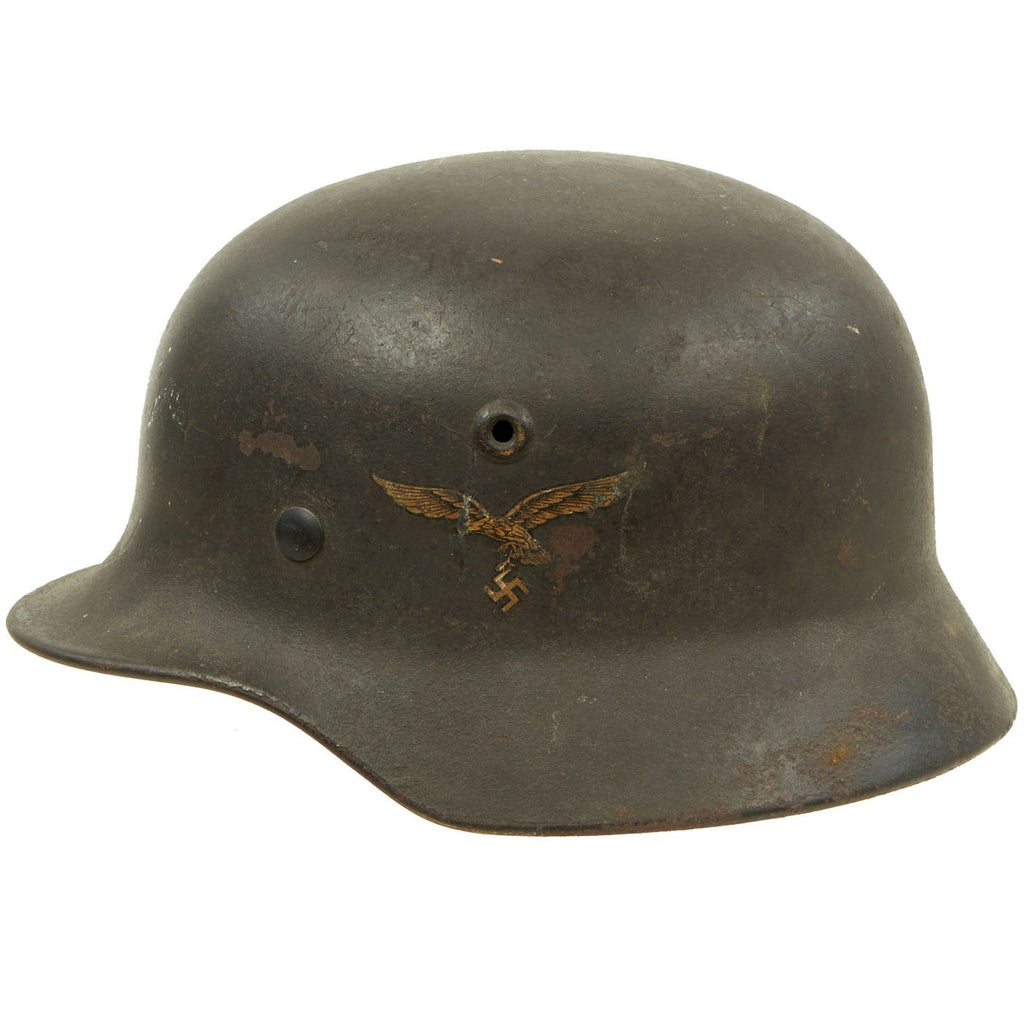 Original German WWII M40 Service Worn Single Decal Luftwaffe Helmet with Size 56 Liner - Q64 Original Items