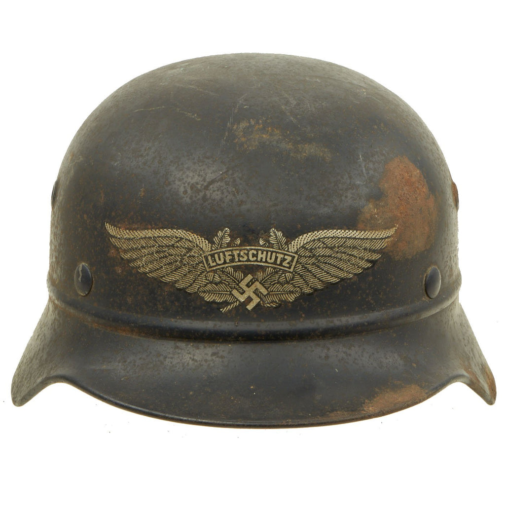 Original German WWII Luftschutz Civil Air Defense Beaded M405 Helmet with 56cm Liner - marked Q64 Original Items