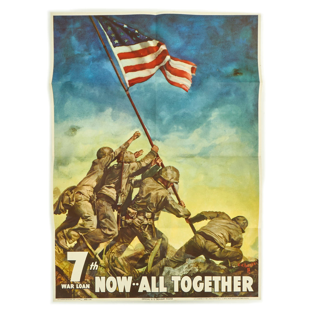 Original U.S. WWII 7th War Loan Propaganda Poster - Iwo Jima “Now All Together” - 25 ½” x 18 ½” Original Items