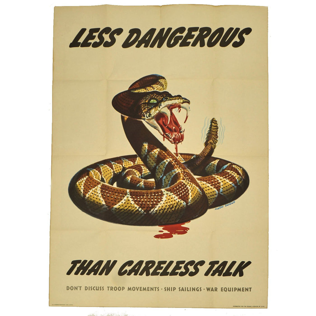 Original U.S. WWII Less Dangerous - Than Careless Talk Propaganda Poster - OWI Poster Original Items