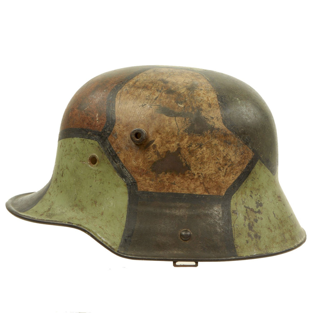 Original Imperial German WWI M16 Stahlhelm Helmet Shell with Panel Camouflage Paint - Marked SI.66 Original Items