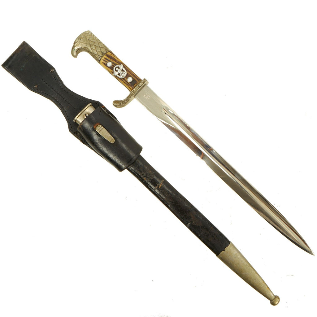 Original German WWII Unit Marked Metropolitan Police Long Dress Bayonet by E. & F. Hörster with Scabbard & Frog Original Items