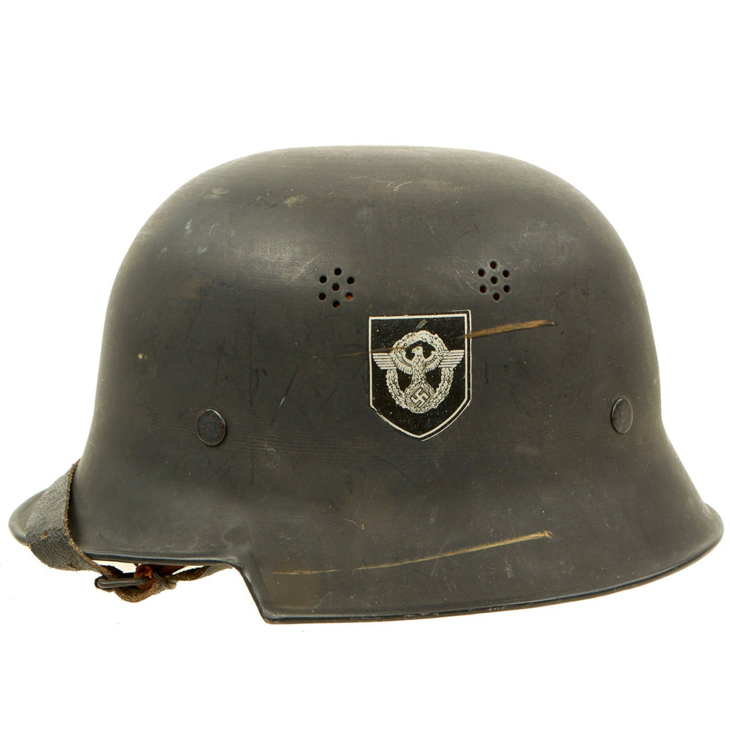 Original German WWII M34 Civic Square Dip NSDAP Double Decal Protection Police Steel Helmet - size 55 Original Items