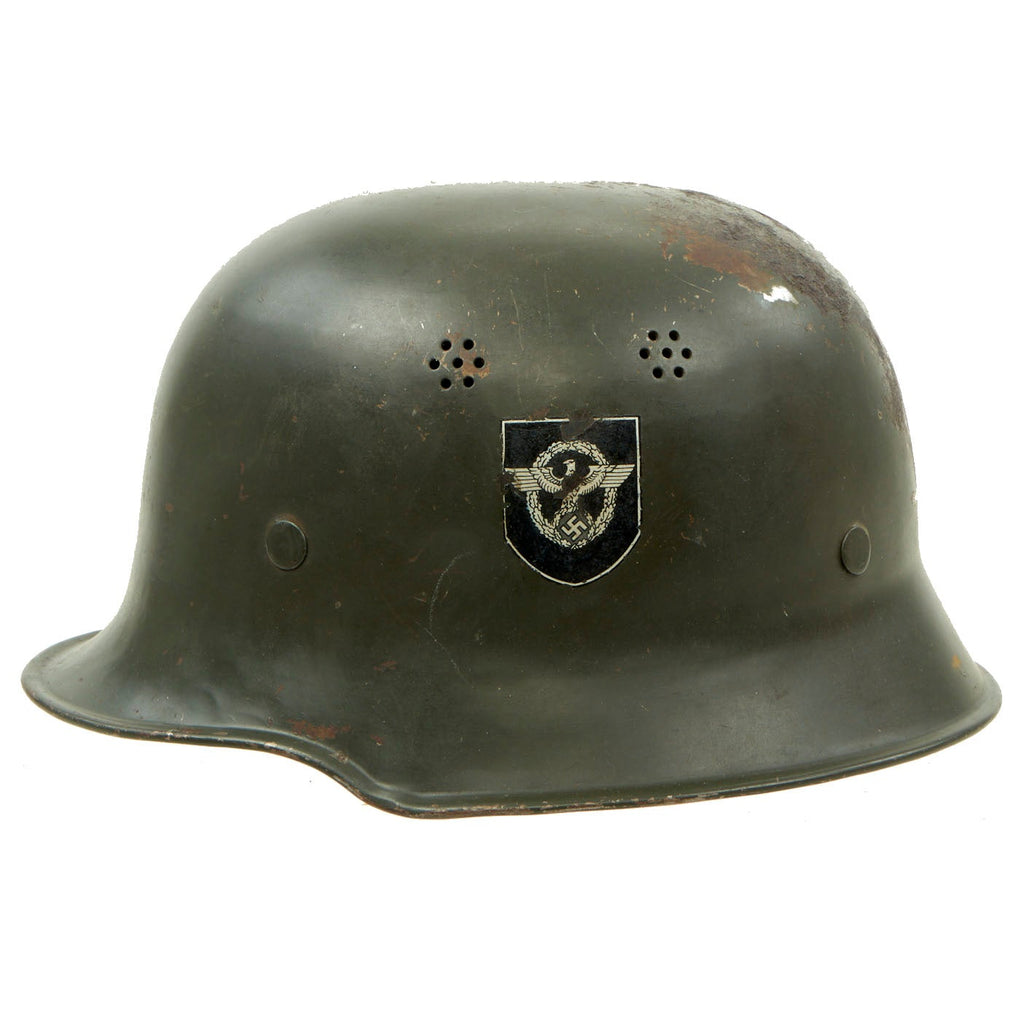 Original German WWII  NSDAP Double Decal Protection Police M34 Civic Steel Helmet Original Items