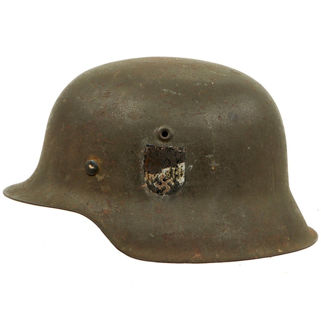 Original German WWII M42 Single Decal Army Heer Helmet with 57cm Liner - ET64 Original Items