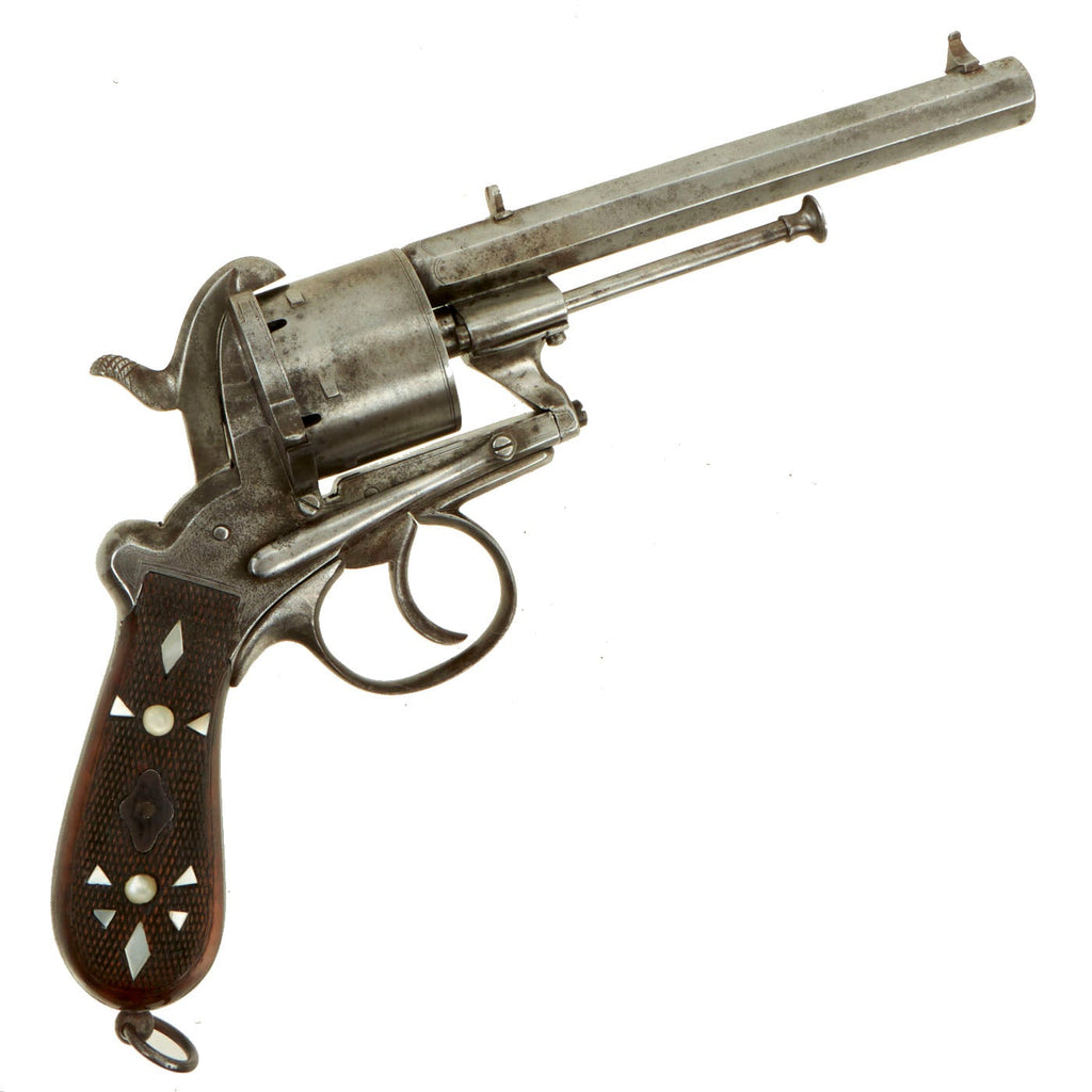 Original European Named Pinfire Double Action Revolver with Mother of Pearl Inlaid Grips - c. 1855 Original Items