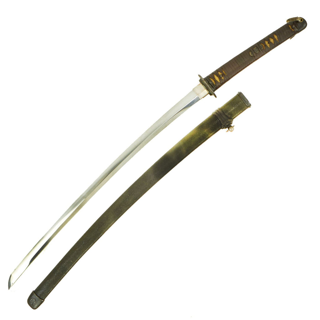 Original WWII Japanese RJT Shin-Gunto Handmade Katana Sword by KATSUKIYO with Textured Scabbard - dated 1943 Original Items