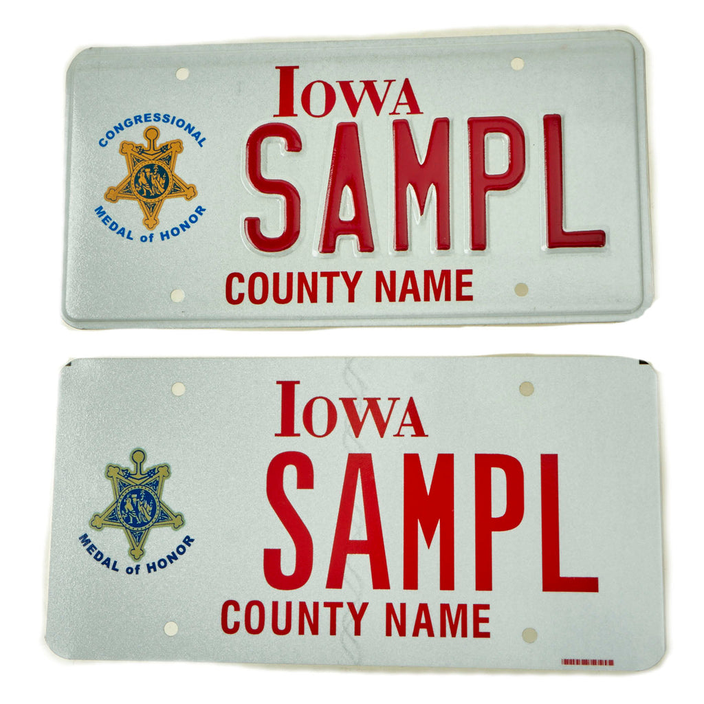 Original U.S. 21st Century Navy and Marine Corps Medal of Honor Recipient Iowa Sample License Plates - 2 Items Original Items