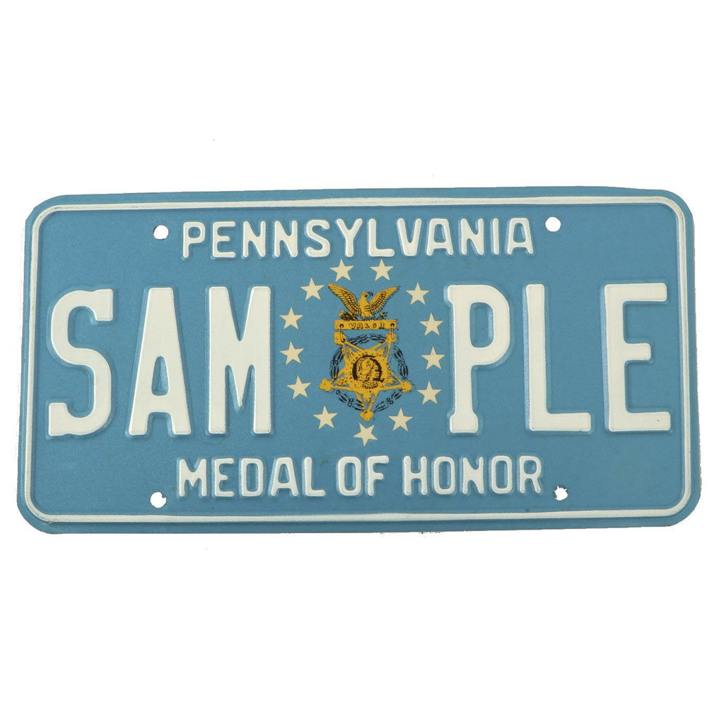 Original U.S. Army Congressional Medal of Honor State of Pennsylvania Sample License Plate Original Items