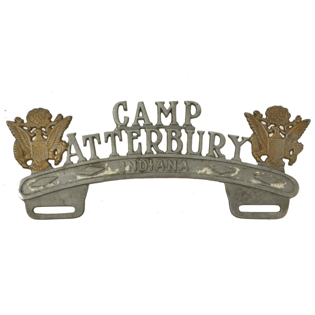Original U.S. Aluminum License Plate Topper for Camp Atterbury in Indiana Original Items