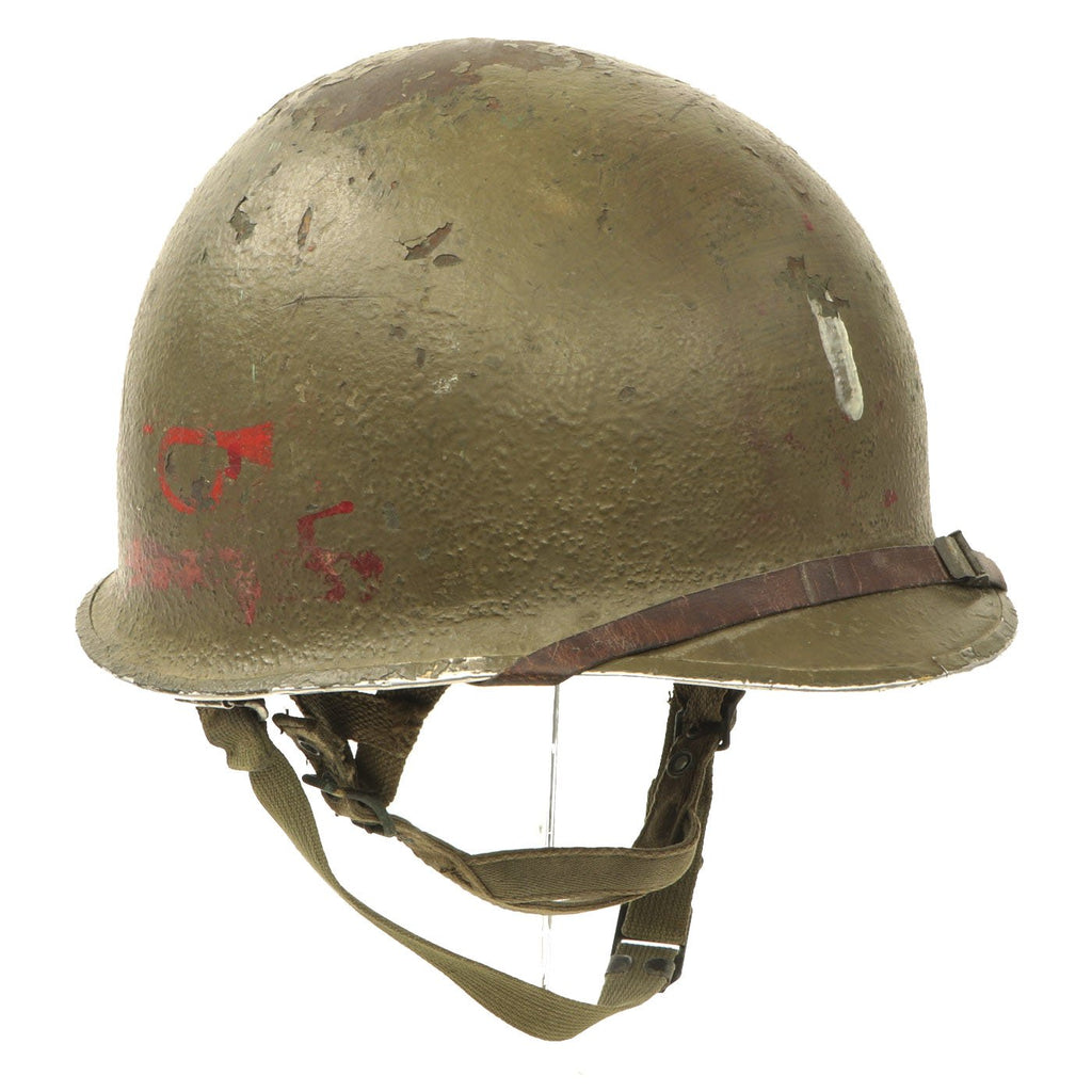 Original U.S. WWII 11th Airborne Division 1944 M1 McCord Front Seam Paratrooper Helmet with Westinghouse Liner Original Items