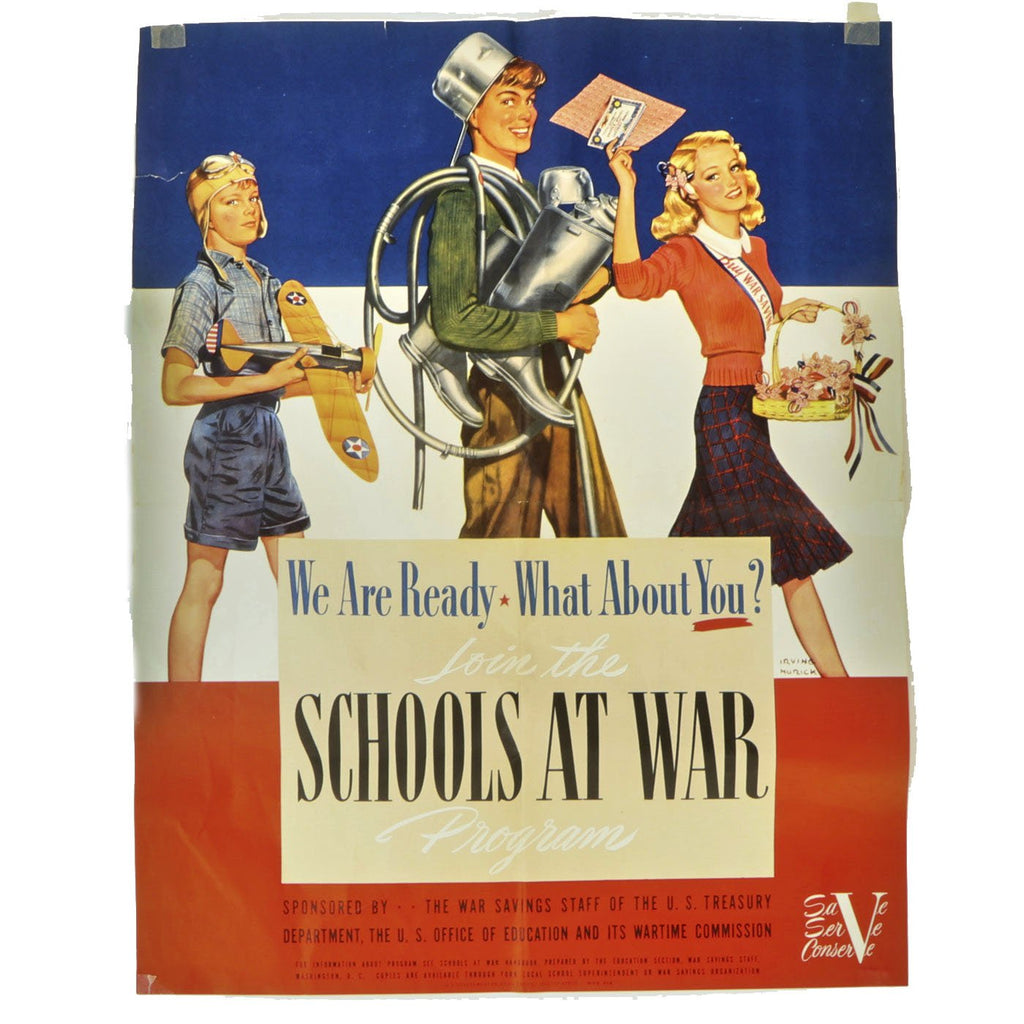 Original U.S. WWII We Are Ready, What About You? Join the Schools At War Program 1942 Poster Original Items