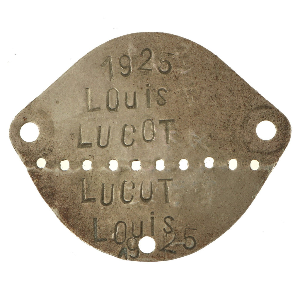 Original French WWII Dog Tag & Information Set for Louis Lucot of the 2nd Machine Gunner Battalion Original Items