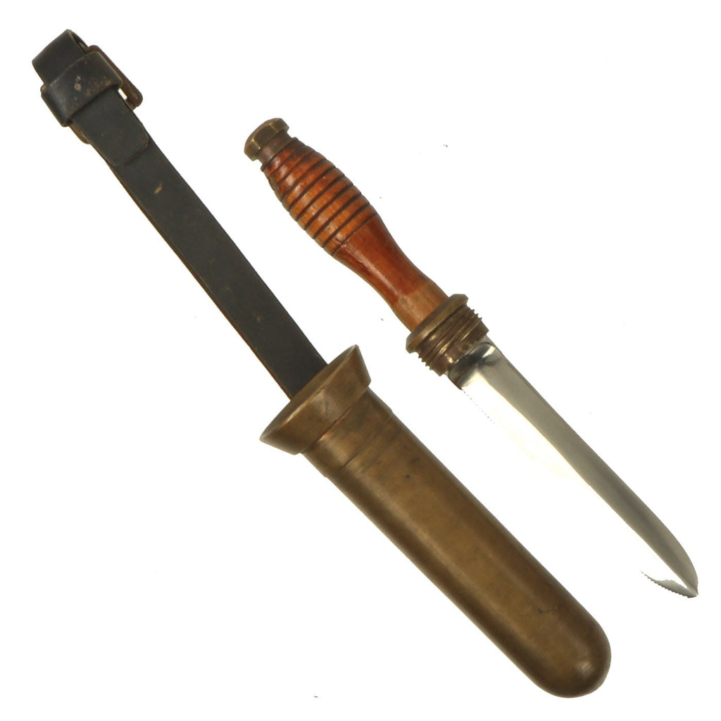 Original WWII U.S. Navy MK 5 Deep Sea Dive Knife with Brass Scabbard & Securing Strap Original Items