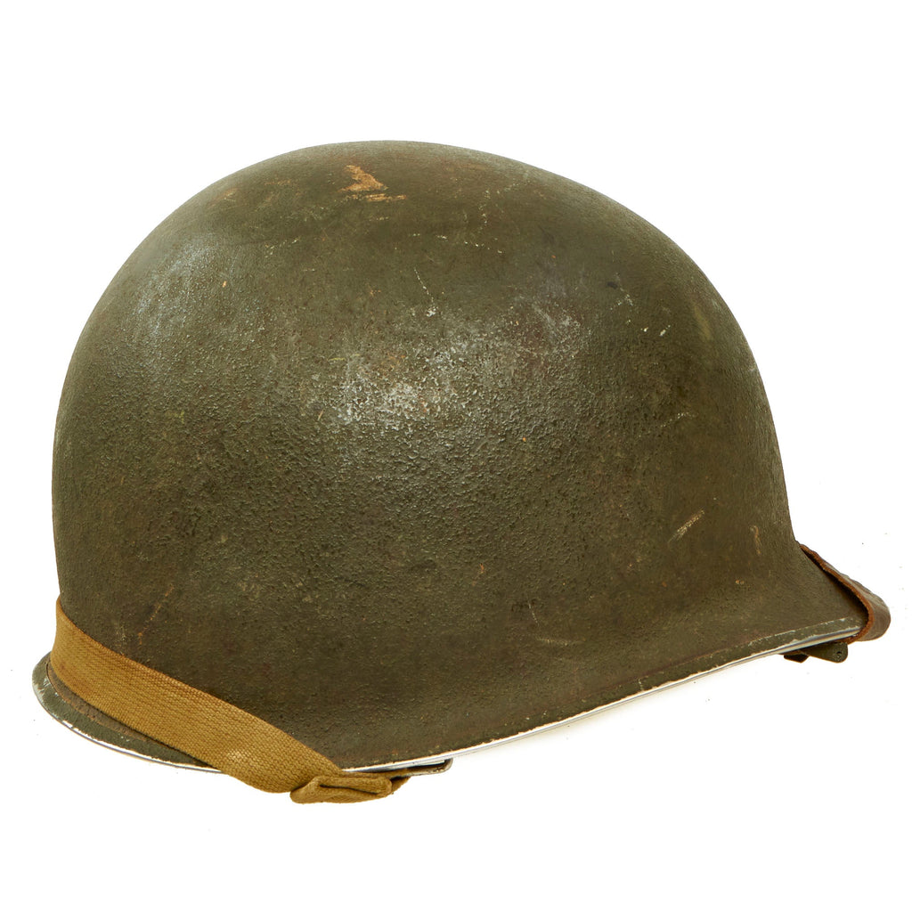 Original U.S. WWII Named Early 1943 M1 McCord Front Seam Fixed Bale Helmet with Westinghouse Liner - Complete Original Items
