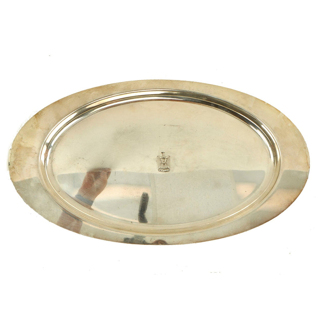 Original Iraq War Saddam Hussein Silver Plated Large Serving Tray With Iraq Coat of Arms - Christofle Silver Original Items