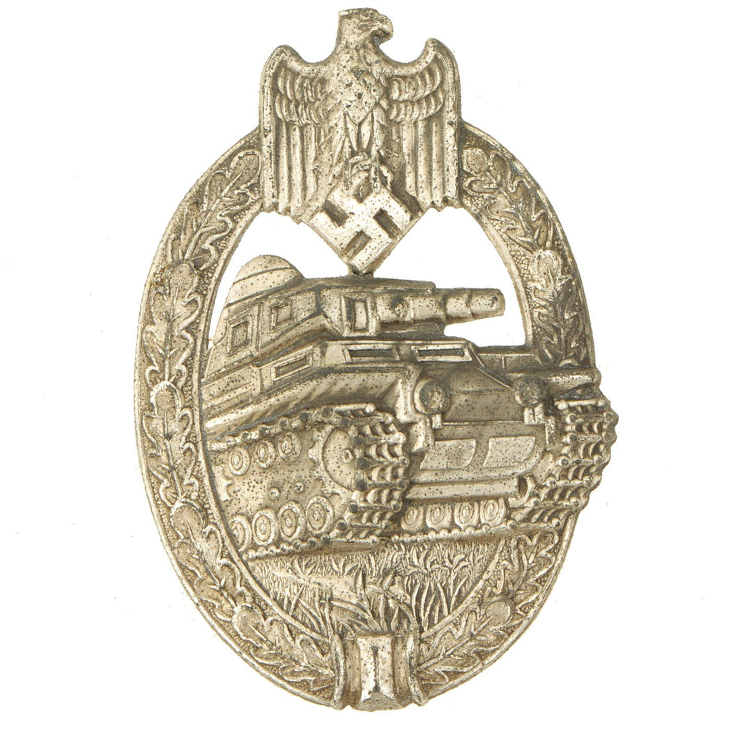 Original German WWII Silver Grade Panzer Assault Tank Badge by Adolf Schloze - Scoop Back Version Original Items