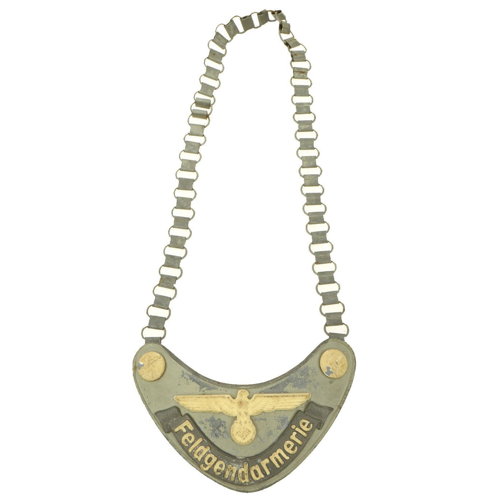 Original German WWII Mid War Feldgendarmerie Gorget with Phosphorescent Paint and Neck Chain Original Items