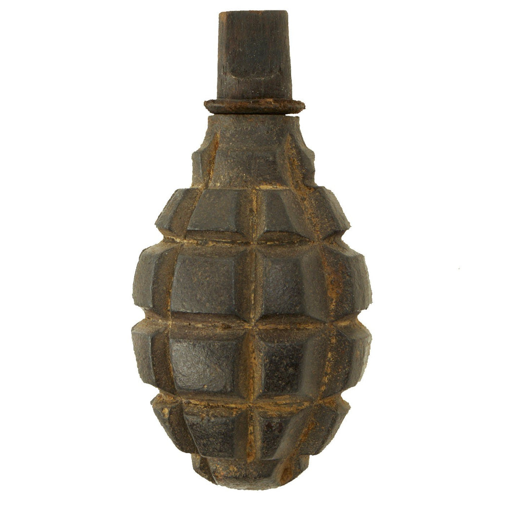 Original French WWI F1 Hand Grenade with Wooden Top Screw Plug - Inert Original Items