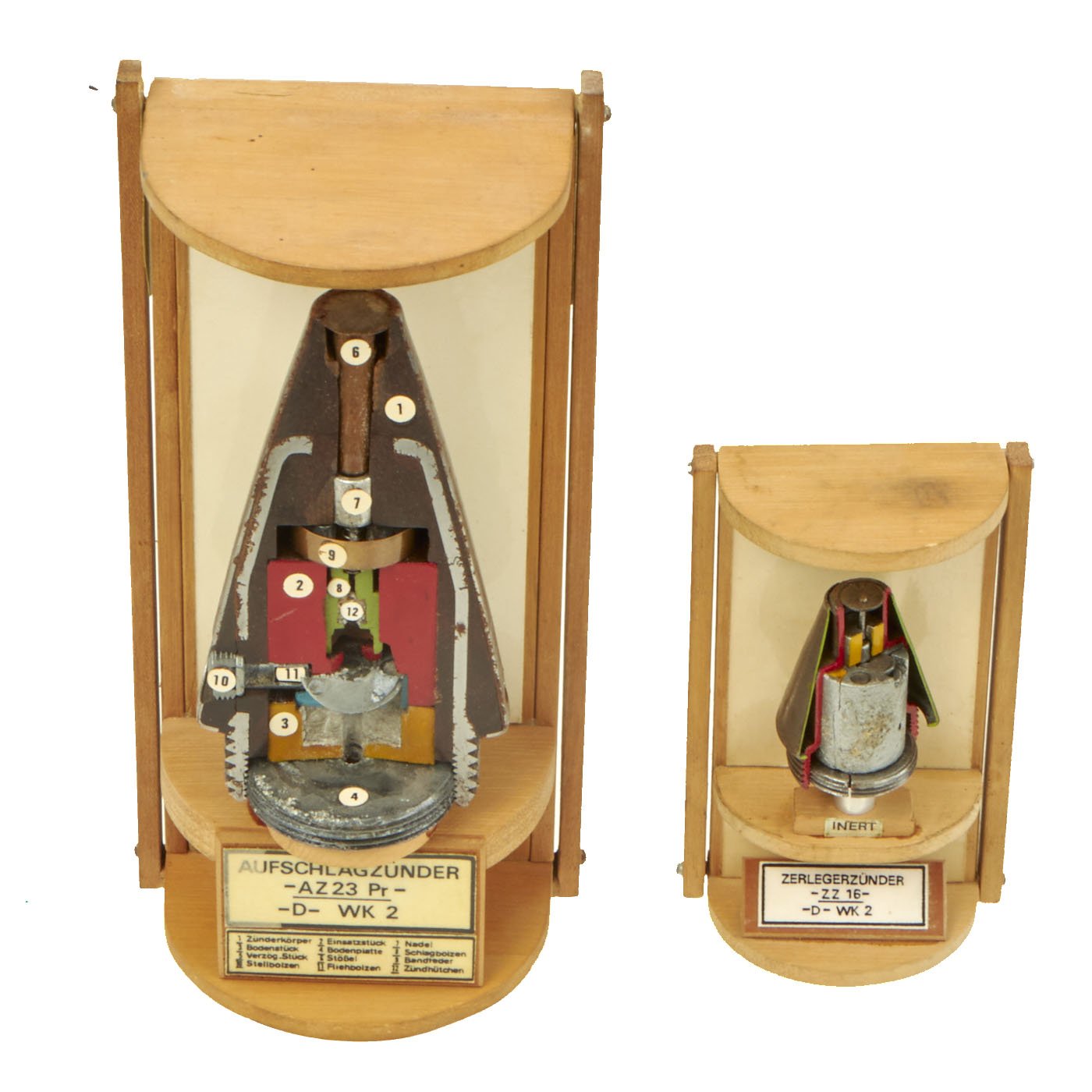 Original Set of 2 German WWII Inert Display Cutaway Artillery