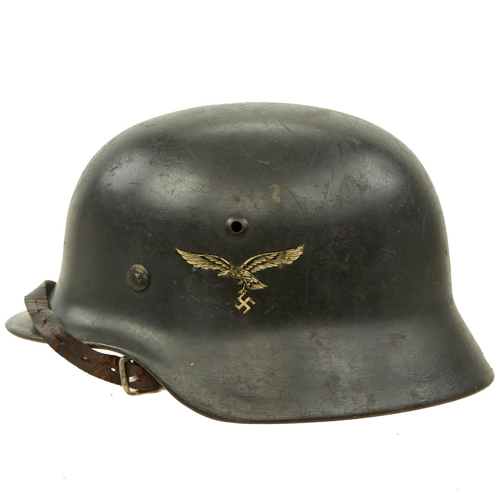 Original German WWII Luftwaffe M35 Double Decal Helmet with Size 56 Liner & Chinstrap - marked SE64 Original Items