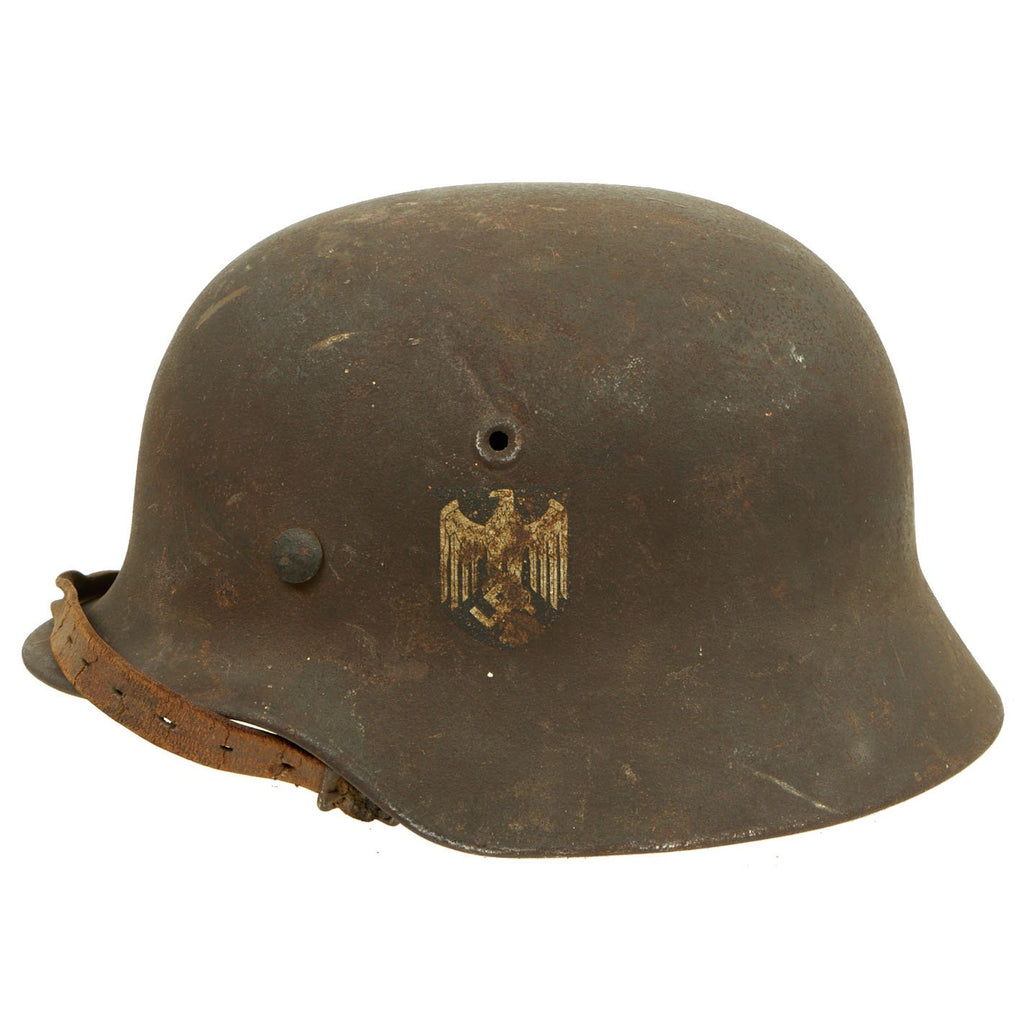 Original German WWII Service Used M40 Single Decal Army Heer Helmet with 57cm Liner & Chinstrap - NS64 Original Items