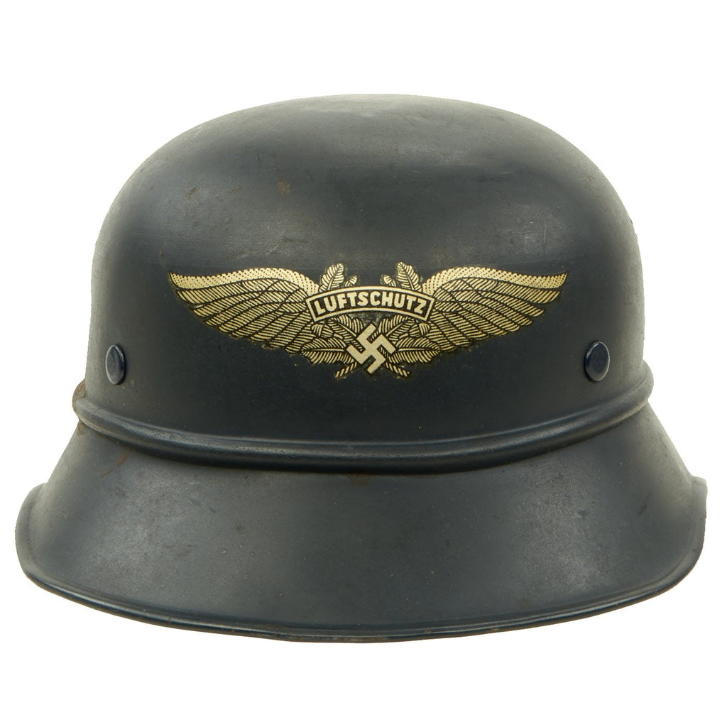 Original German WWII M38 Luftschutz Beaded Gladiator Air Defense Helmet with 55cm Liner - dated 1938 Original Items