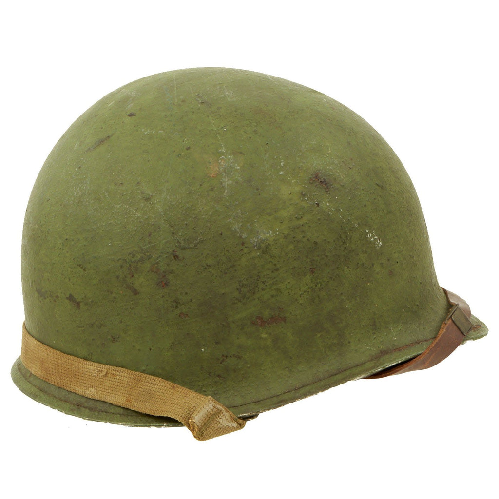 Original U.S. WWII 1942 McCord Front Seam Fixed Bale M1 Helmet with Vehicle Painted Shell & Westinghouse Liner Original Items