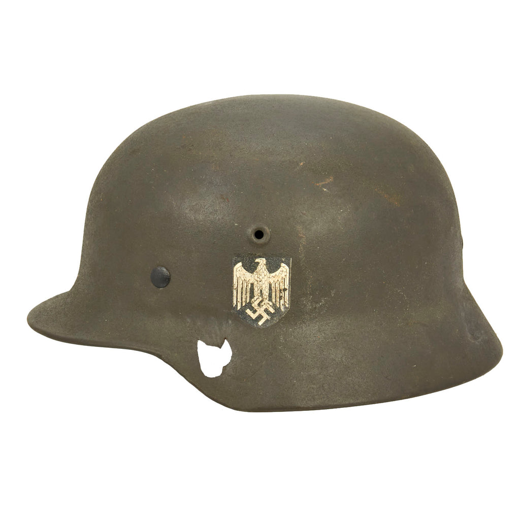 Original German WWII Army Heer M40 Single Decal KIA Shot Through Steel Helmet - NS66 Original Items