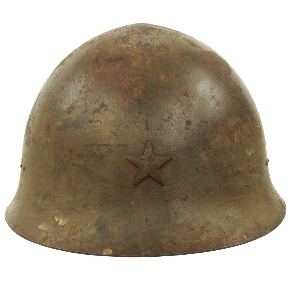 Original Japanese WWII Service Worn Type 92 Army Combat Helmet with Liner and Chinstrap - Tetsubo Original Items