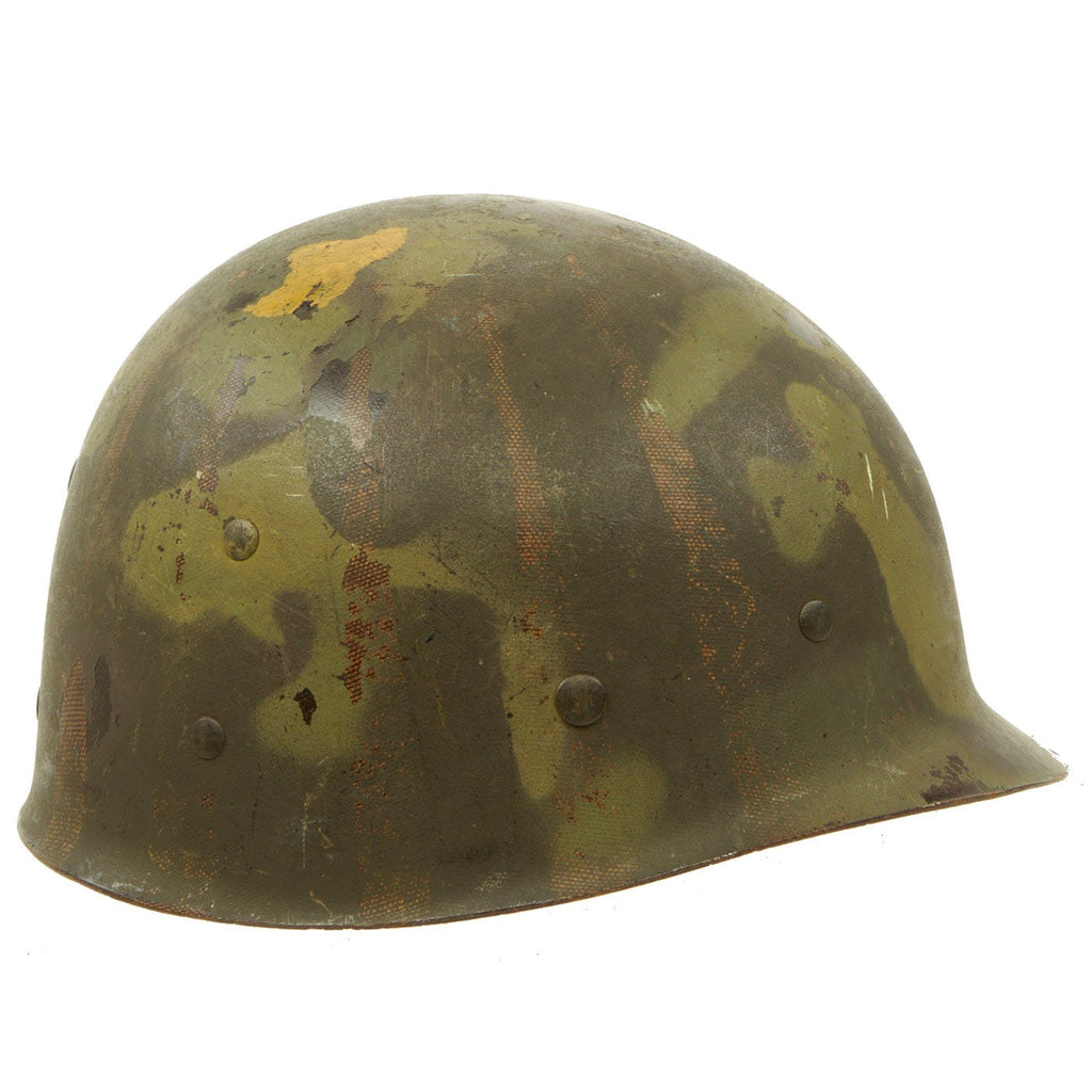 Original U.S. WWII M1 Helmet Liner by Westinghouse with Period Camouflage Paint Job Original Items