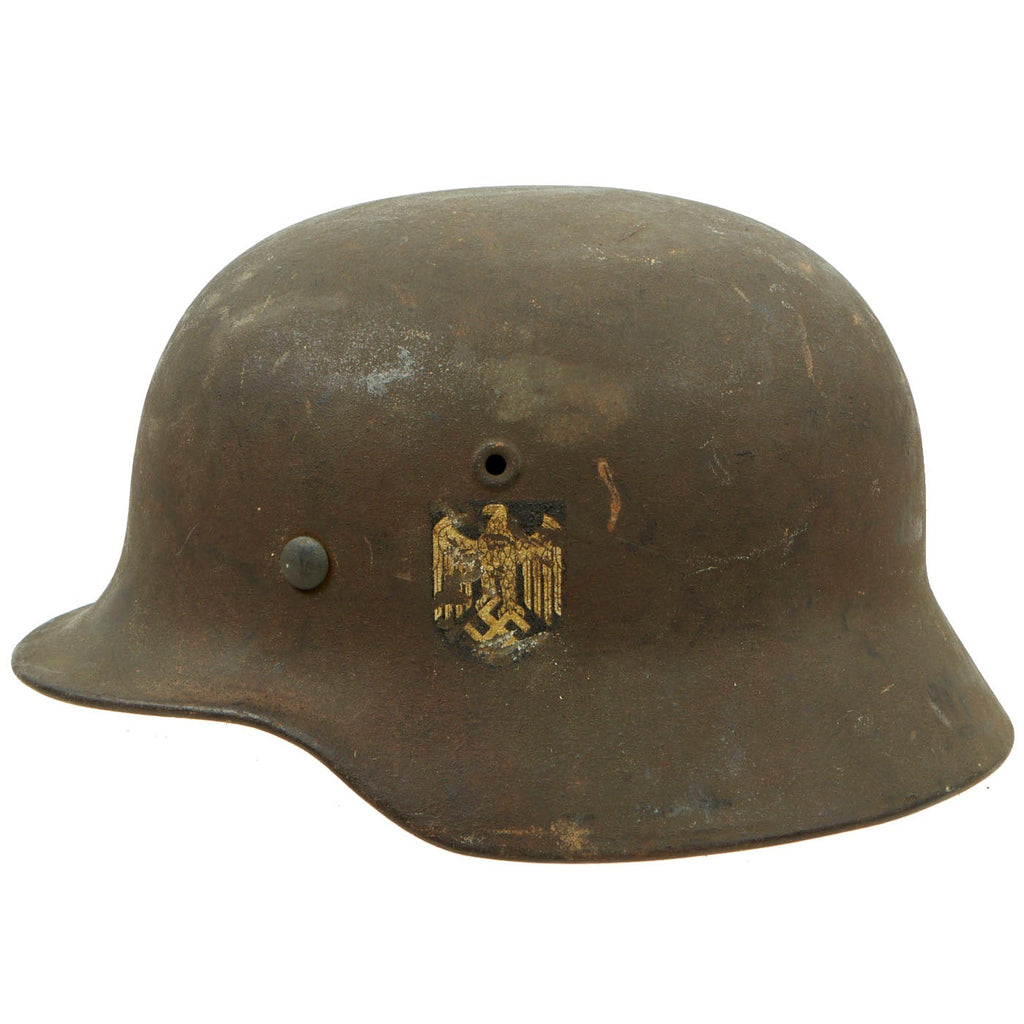 Original German WWII Army Heer M40 Single Decal Helmet with 57cm Liner & British Chinstrap - EF64 Original Items