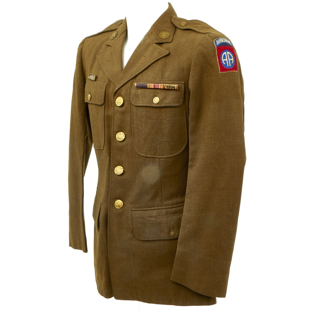Original U.S. WWII 82nd Airborne - 1st Allied Airborne Class A Uniform Jacket with Invasion Arrowhead ETO and Purple Heart Ribbon Original Items