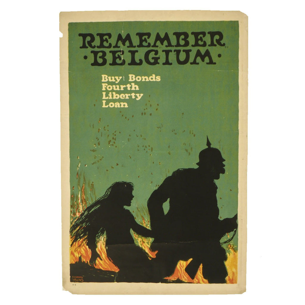 Original U.S. WWI 1918 Remember Belgium-- Buy Bonds Fourth Liberty Loans Propaganda Poster Original Items