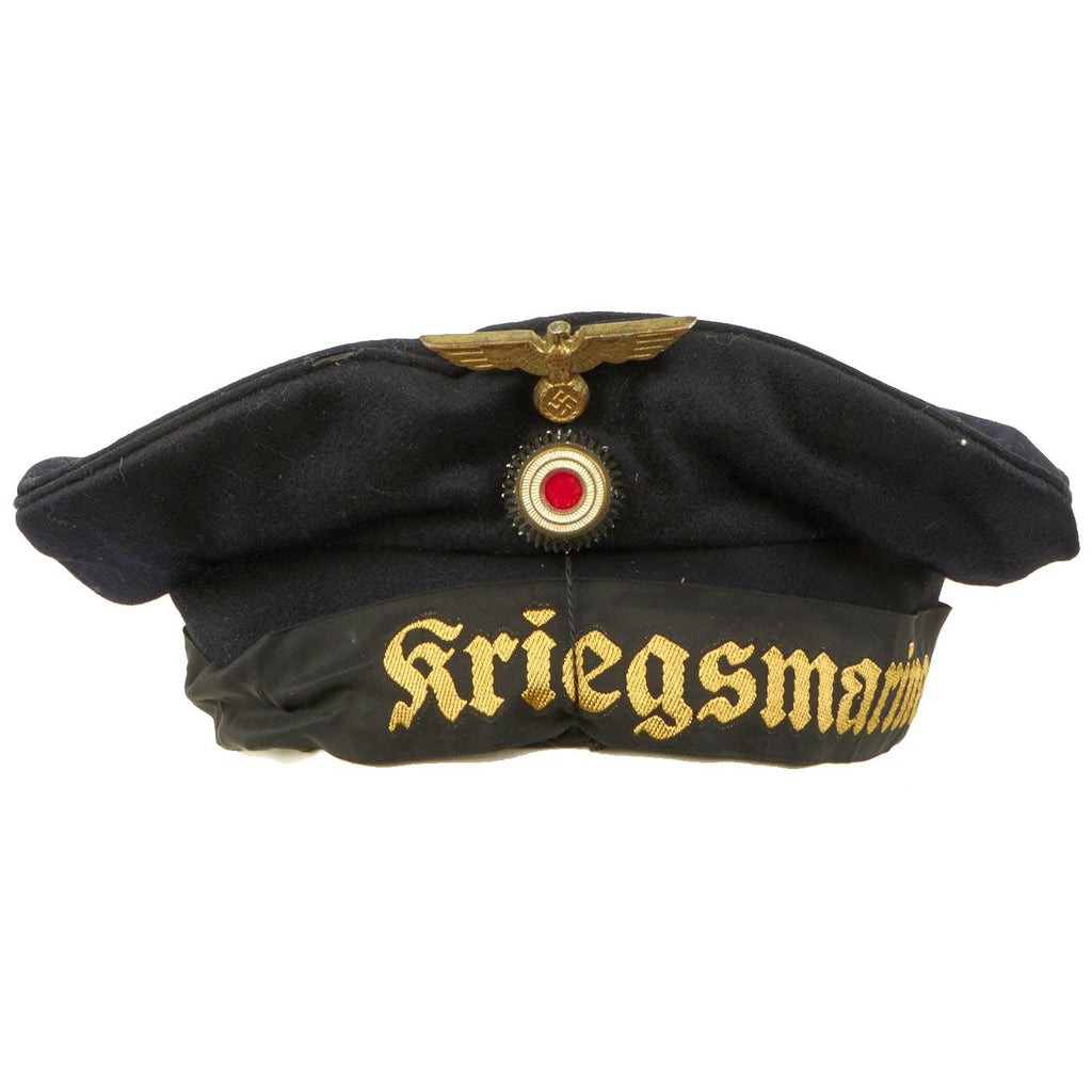 Original German WWII Naval Kriegsmarine Donald Duck Cap Tellermütze with Faded Maker Mark Original Items